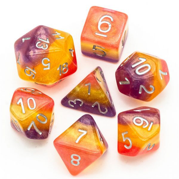 Glitter Layers Purple & Yellow Resin Dice TTRPG Accessory