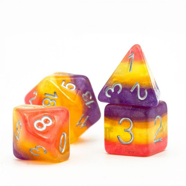 Glitter Layers Purple & Yellow Resin Dice TTRPG Accessory