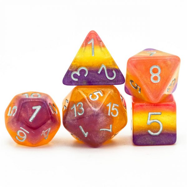Glitter Layers Purple & Yellow Resin Dice TTRPG Accessory