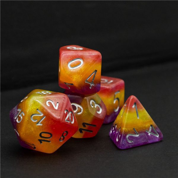 Glitter Layers Purple & Yellow Resin Dice TTRPG Accessory