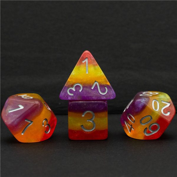Glitter Layers Purple & Yellow Resin Dice TTRPG Accessory