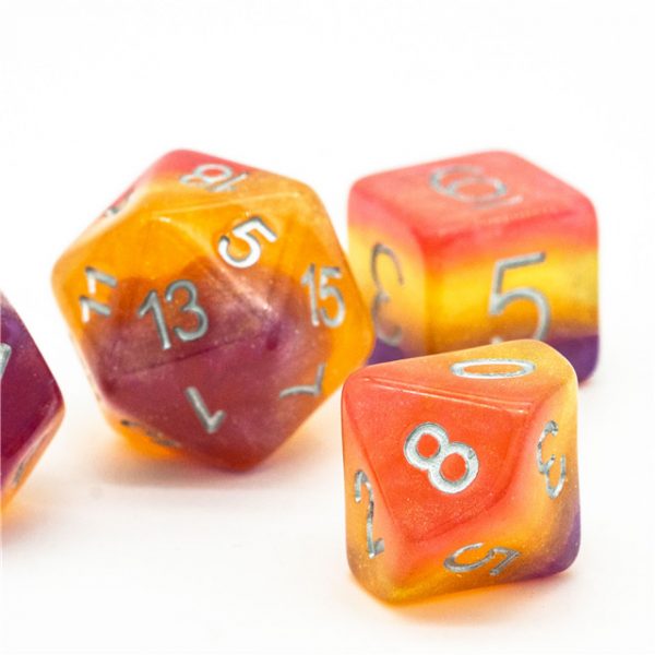 Glitter Layers Purple & Yellow Resin Dice TTRPG Accessory