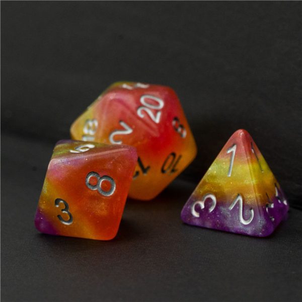 Glitter Layers Purple & Yellow Resin Dice TTRPG Accessory