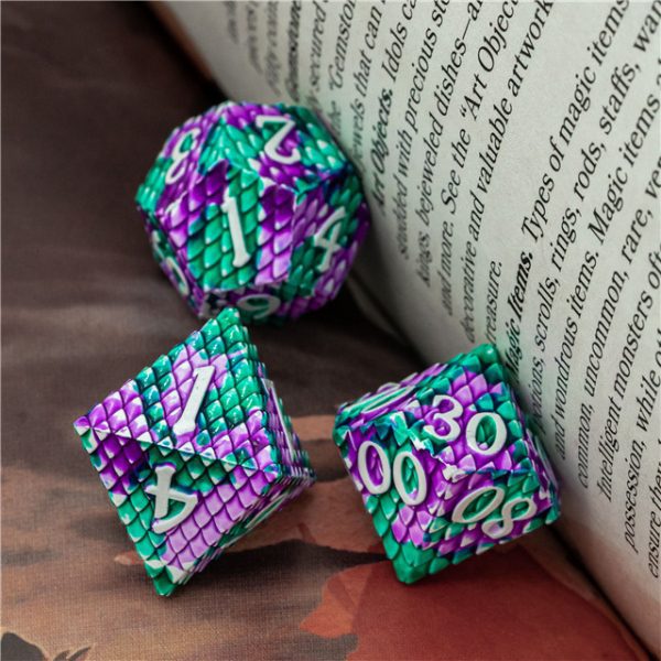 Moonstone Dragon Scale Metal Dice Tabletop Role Playing Game TTRPG Accessory
