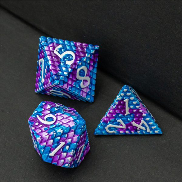 Ancient Amethyst Dragon Scale Metal Dice Tabletop Role Playing Game TTRPG Accessory