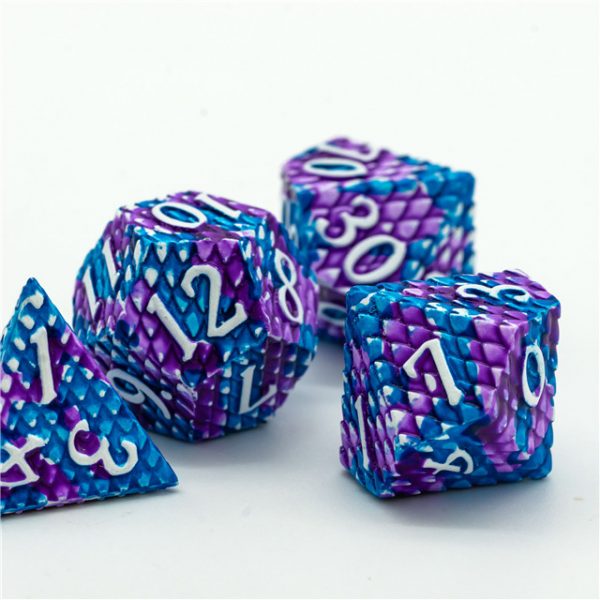 Ancient Amethyst Dragon Scale Metal Dice Tabletop Role Playing Game TTRPG Accessory
