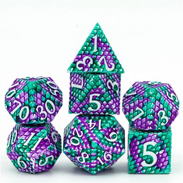 Moonstone Dragon Scale Metal Dice Tabletop Role Playing Game TTRPG Accessory