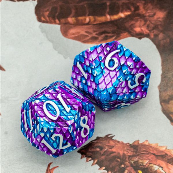 Ancient Amethyst Dragon Scale Metal Dice Tabletop Role Playing Game TTRPG Accessory