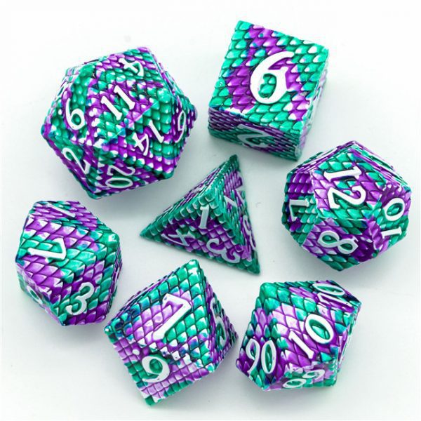 Moonstone Dragon Scale Metal Dice Tabletop Role Playing Game TTRPG Accessory