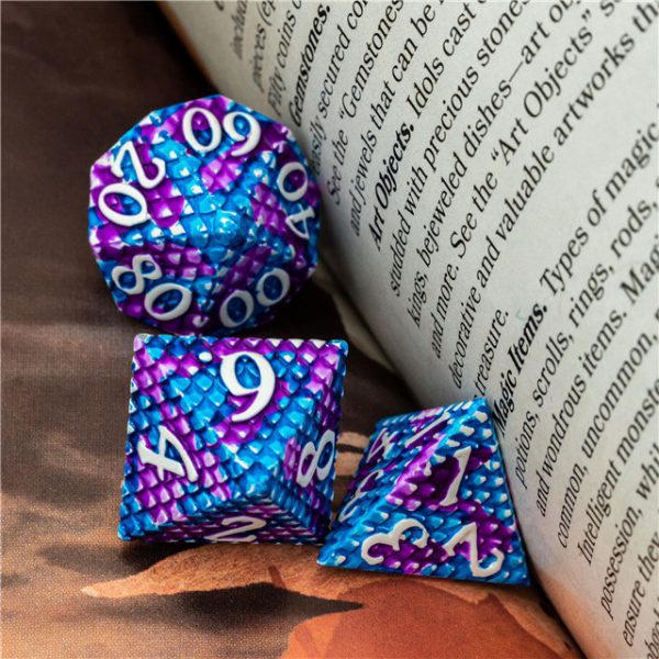 Ancient Amethyst Dragon Scale Metal Dice Tabletop Role Playing Game TTRPG Accessory