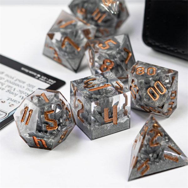 Mithral Bells Sharp Edge Resin Polyhedral Dice TTRPG Accessory