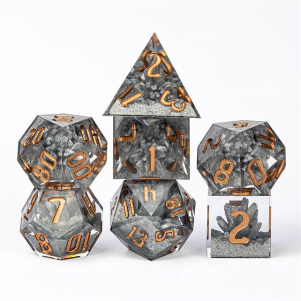 Mithral Bells Sharp Edge Resin Polyhedral Dice TTRPG Accessory
