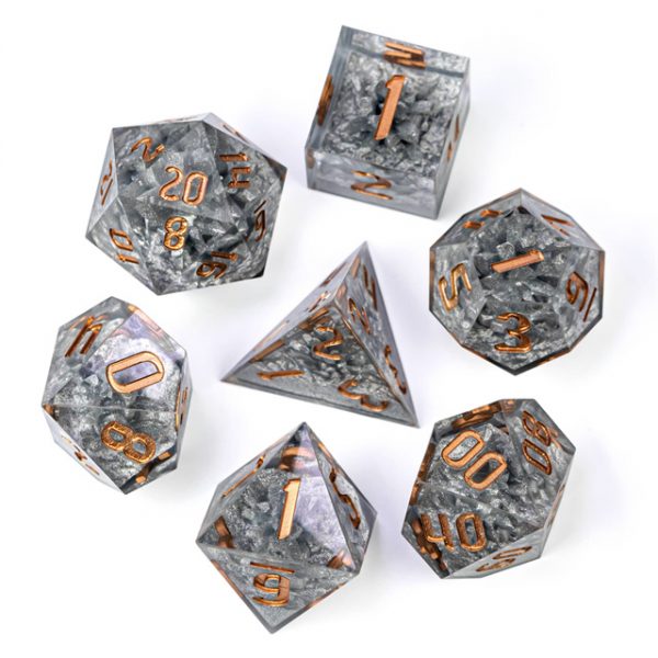Mithral Bells Sharp Edge Resin Polyhedral Dice TTRPG Accessory