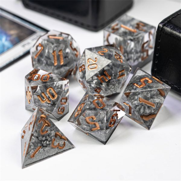 Mithral Bells Sharp Edge Resin Polyhedral Dice TTRPG Accessory