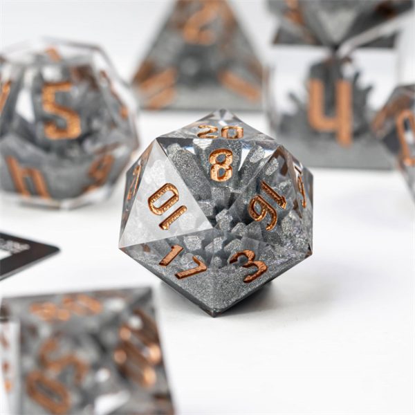 Mithral Bells Sharp Edge Resin Polyhedral Dice TTRPG Accessory