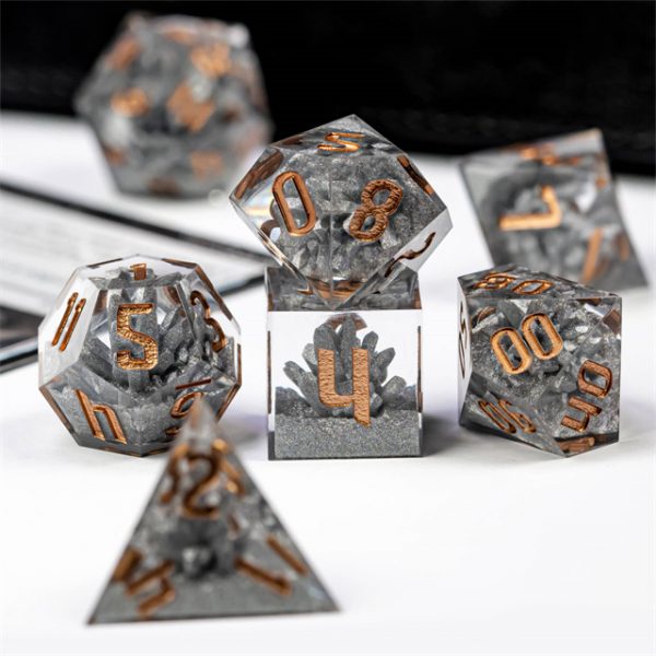 Mithral Bells Sharp Edge Resin Polyhedral Dice TTRPG Accessory