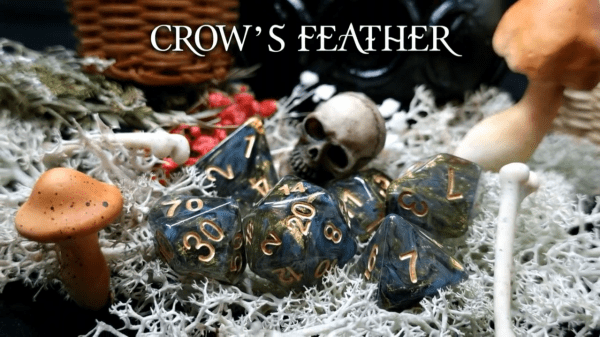 Crow's Feather Lindorn Dice Witch's Brew Dice Collection Black, Blue, Clear & Gold TTRPG Accessory