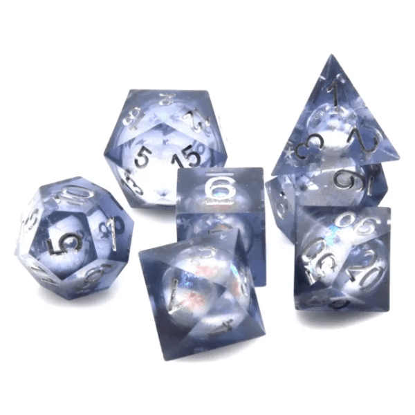 Flowing Galaxy Liquid Core Sharp Edge Resin Polyhedral Dice Grey TTRPG Accessory