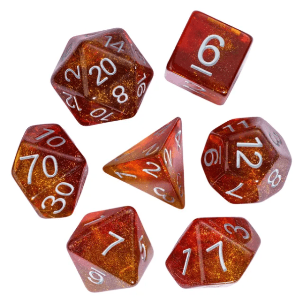 Fireball Resin Polyhedral Dice Red & Orange TTRPG Accessory