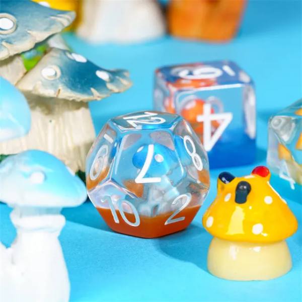 Rainbow Mushrooms Polyhedral Resin Dice Transparent TTRPG Accessory