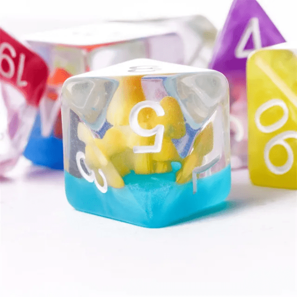 Rainbow Mushrooms Polyhedral Resin Dice Transparent TTRPG Accessory