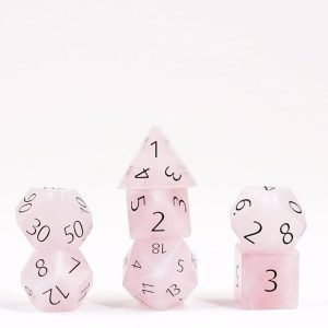 Serene Rose Gemstone Polyhedral Dice Rose Quartz TTRPG Accessory