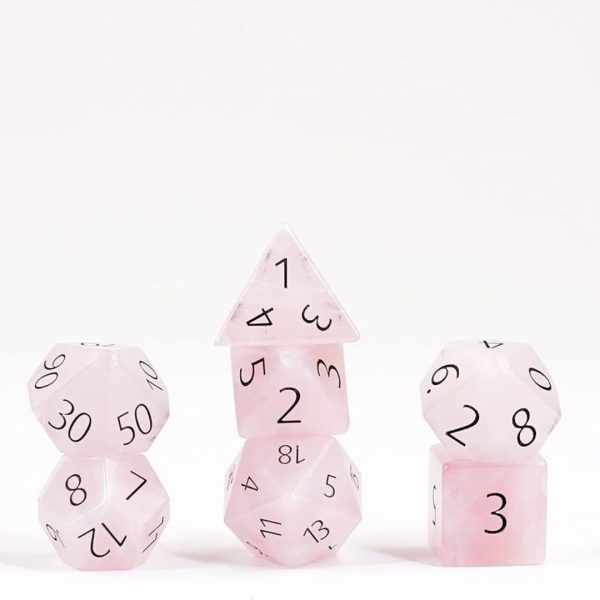 Serene Rose Gemstone Polyhedral Dice Rose Quartz TTRPG Accessory