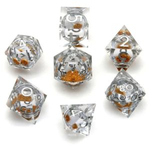 Gildenfire Sharp Edge Polyhedral Dice Clear and Gold TTRPG Accessory